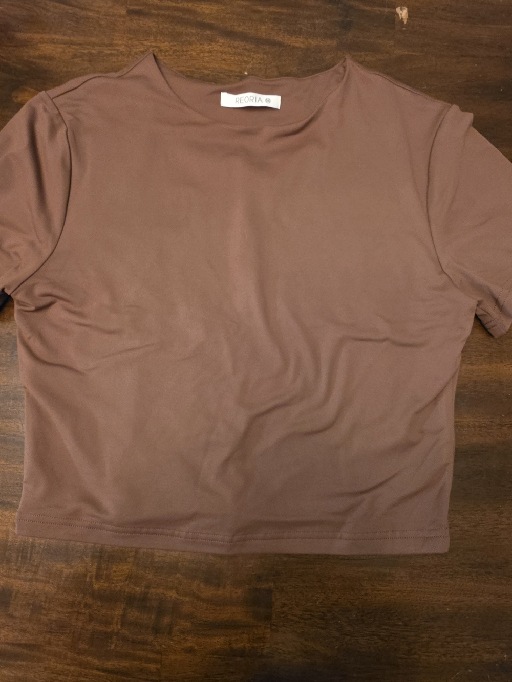 REORIA Brown Double Lined Short Sleeve Crop Top - Crew Neck Size M